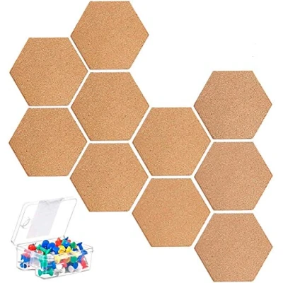 Image de KAHEIGN 10Pcs Panneau de Liège Hexagonal, Tableau D&#039;affichage Bricolage Auto adhésif Messages D&#039;application Multifonctionnelle pour Le avec 40pcs Pins Colorés
