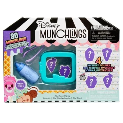 Image de Just Play Vitrine de Mini grignoteries Disney Munchlings, 7 Accessoires, Figurines Surprises à Collectionner 2,5 cm Haut, Jouets pour Enfants partir 3 Ans