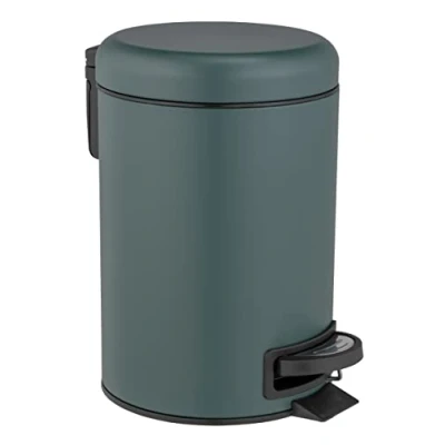 Image de WENKO poubelle cosmétique à pédale Leman vert foncé, contenance 3 litres, petite pour salle de bain avec support sacs intégré, en acier vernis, finition mate, 17 x 25 22,5 cm