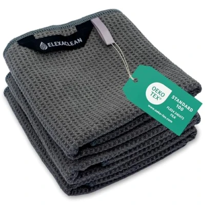 Image de ELEXACLEAN Lot de 3 torchons Cuisine, 68 x 42 cm, anthracites, en Microfibre Douce, Serviettes gaufrées pour la Cuisine