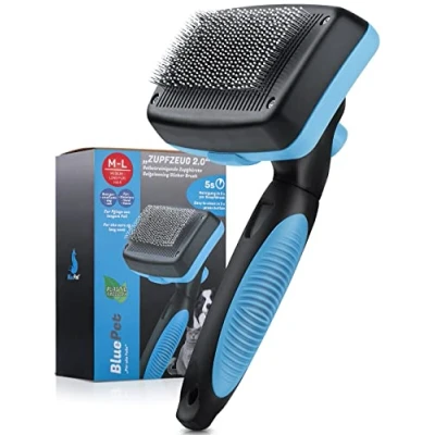 Image de BluePet brosse pour petite chats et petits chiens, à lapin Enlève en douceur le sous poil, les nœuds feutre (Grand Automatique Bleu)