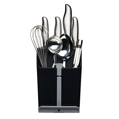 Image de Bloc d&#039;ustensiles et couteaux SmartSpace MasterClass avec repose cuillère dissimulé aiguiseur de intégré, plastique noir gris, 15,5 x 14,5 20,5 cm, 1 pièce