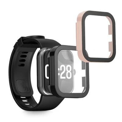 Image de kwmobile Coque Compatible avec Xiaomi Redmi Watch 4 2X Étui Cadre écran en Verre trempé pour Fitness Tracker Noir Rose Ancien