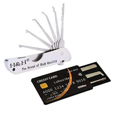 Image de Loboo Idea Outil de sélection serrure carte crédit et crochet à plier portable pliant unique serrurier, ensemble d&#039;outils serrurier professionnel