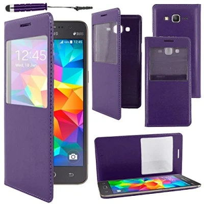 Image de ebestStar Coque Compatible avec Samsung Grand Prime Galaxy G530F, Value Edition G531F Etui Slim Housse Portefeuille Fenêtre View + Mini Stylet, Violet [Appareil: 144.8 x 72.1 8.6mm, 5.0&#039;&#039;]