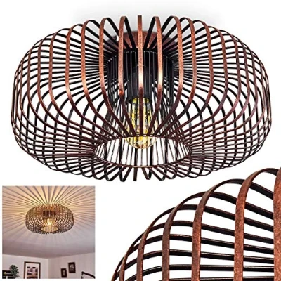 Image de hofstein Plafonnier Wemude en métal noir &amp; cuivré, aspect vieilli, abat jour rétro moderne créant un effet lumineux au plafond, pour 1 ampoule E27, ampoule(s) non incluse(s)