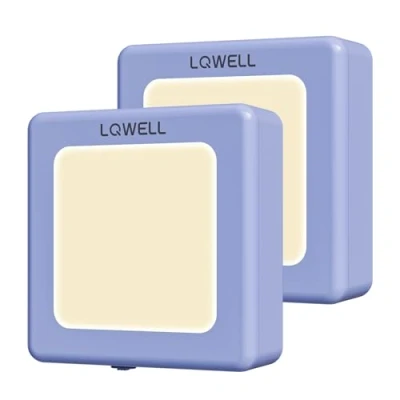 Image de LQWELL® Veilleuse Pliable avec Capteur Crépusculaire, Luminosité Réglable, Lumière de Prise Automatique, d&#039;Orientation Blanc Chaud pour Chambre d&#039;Enfants Couloir (Violet, 2 Pièces)