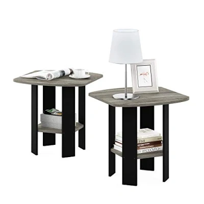 Image de Furinno Design Simple Table d&#039;Appoint de Chevet avec Tiroir Poubelle, Paquet 2, Chêne Français