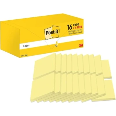 Image de Post it Notes, Jaune Canari, Pack de 20 Blocs, 100 Feuilles par Bloc, 76 mm x mm, Pastel Notes Autocollantes pour Prise Listes Tâches et Rappels