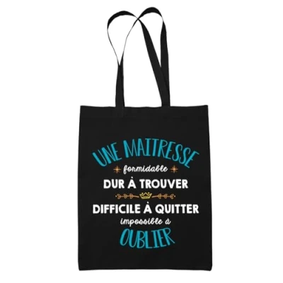 Image de Planetee Tote Bag Formidable Maitresse Noir Idée Cadeau Travail Boulot Métier Départ Retraite Collègue Femme Sac Cabas Réutilisable