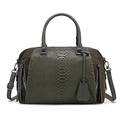 Image de David Jones Sac à Main Bowling Femme Bandoulière Polochon Porté Epaule Simili Cuir PU Serpent Suédine Cabas Fourre Tout Plusieurs Poches Taille Moyenne Mode Tendance Elégant Ville Vert