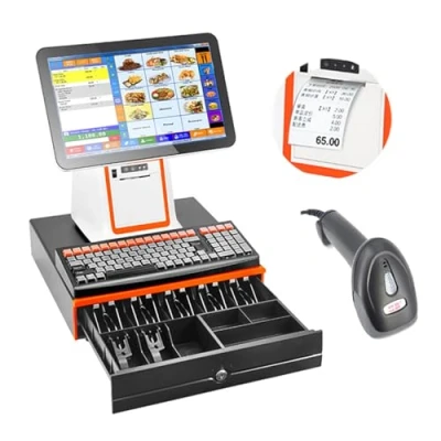 Image de LSZMXI caisse enregistreuse Intelligente avec imprimante Thermique, écran Tactile 15,6 Pouces, Clavier de 101 Touches, Terminal Point Vente Scanner Portable, Tiroir en White set