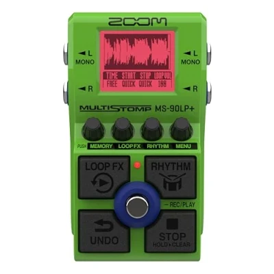Image de Zoom MS 90LP+ pédale de looper stéréo pour guitare, basse et claviers 100 boucles 90 min par boucle max. 13 heures d&#039;enregistrement 32 bit float couches, effets motifs rythmiques vert