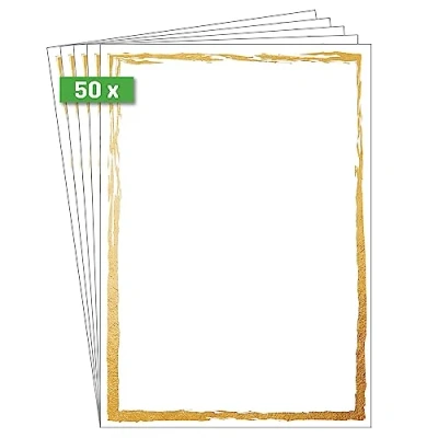 Image de SIGEL DP614 Papier à lettres / menu, A4, 200 g/m², imprimé recto/verso, pour toutes les imprimantes, blanc/cadre doré, 50 feuilles
