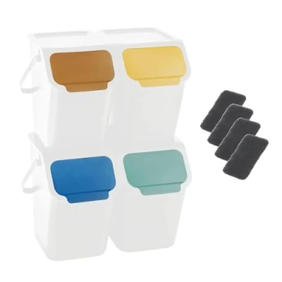 Image de Go Practic Lot de 4 poubelles et filtres à charbon bioactif, boîte empilable, couvercle clic, système tri des déchets