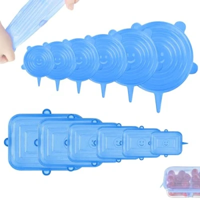 Image de Couvercle silicone alimentaire 12 pieces elastiques adaptables reutilisables ecologiques sans BPA Lave vaisselle Parfait pour conserver la fraîcheur