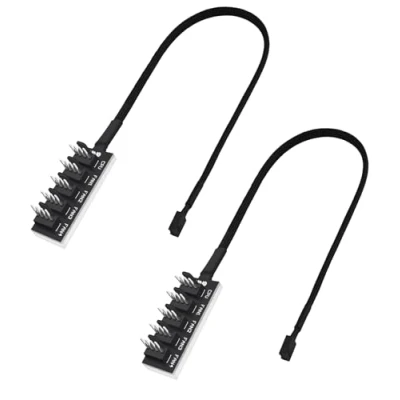 Image de zoerbufan 2 Pack PWM Fan Hub, 4 Pin Fans 5 Voies Tressé Câble d&#039;alimentation de Ventilate, 12V Ordinateur Bureau CPU/Housing Adapter pour Multiple Power Connector