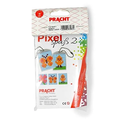 Image de Pixel P90021 00505 Kit de bricolage amusant 2 pour enfants, système d&#039;assemblage simple avec des petites pierres en bioplastique créer porte clés (médaillons), sans repassage ni collage