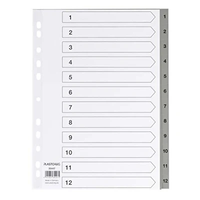 Image de Lot de 5 intercalaires 12 en PP, format A4 avec chiffres 1 à 12, couvrants + couverture pratique papier solide pour écrire des feuilles séparation, organiser dossiers au