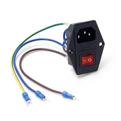 Image de Prise encastrable C14 pour appareils à froid, avec interrupteur rouge, 4 broches, 6 A/250 V, fusible et câbles de raccordement, 3 broches 220 250 V/10 A