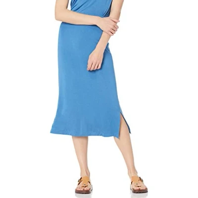 Image de Amazon Essentials Jupe midi en Tricot à Enfiler (Disponible Grande Taille) Femme, Bleu, L