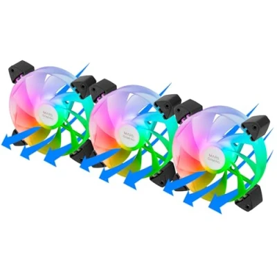 Image de MARSGAMING MF 3AR, Kit 3x Ventilateurs 120mm FDB, Pales Inversées, Éclairage ARGB 360 Sans Cadre, Anneau Lumineux Complet, PC Compatibles ARGB, Double Connecteur, Noir