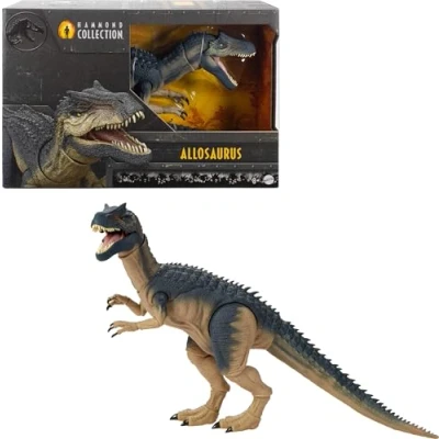 Image de Mattel Jurassic World Collection Hammond Allosaurus Figurine articulée de Dinosaure au Design Haut Gamme, Yeux en Verre et Queue articulée, 19 Points d’Articulation, JCG13