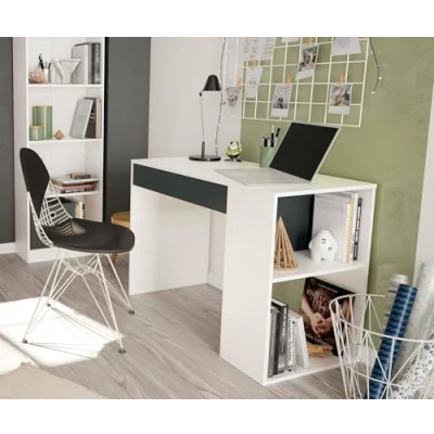 Image de Dmora bureau Boise, réversible avec tiroir, Table d&#039;étude ou de pour PC, cm 101x50h73, Blanc et Anthracite