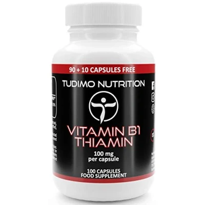 Image de Vitamine B1 Thiamine 100 mg Capsules (3+ mois) à Désintégration Rapide, Chacune avec 100mg Vit Mononitrate en Poudre (Vitamin Supplement)