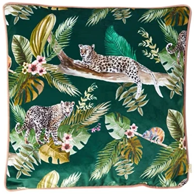 Image de Evans Lichfield Housse de Coussin léopard la Jungle, Polyester Velours, Vert, 43 x cm