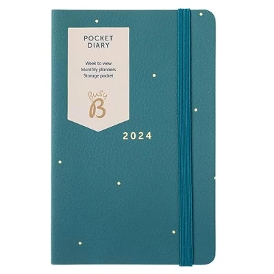 Image de Busy B Agenda de poche quotidien Janvier à Décembre 2024 Similicuir Vert sapin Planificateur semainier avec notes