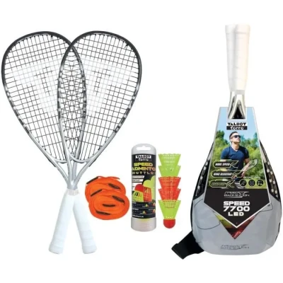 Image de Talbot Torro Set Badminton Speed ​​​​7700, 2 Raquettes en Composites de Graphite, 5 Volants avec LED pour Jouer dans l&#039;Obscurité, Lignes Démarcation Terrain, 490127