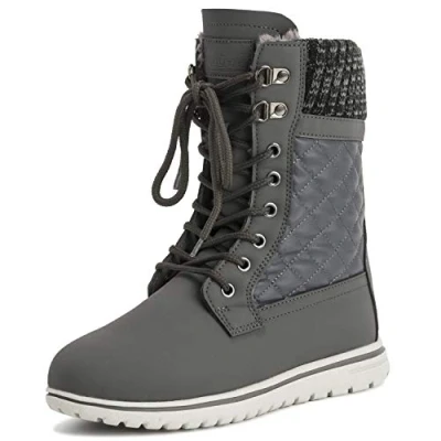 Image de Polar Boot Femmes Matelassé Court Neige Hiver Fausse Fourrure Chaud Durable Imperméable Bottes GRE38 AYC0529 Gris Cuir Cardy Taille 38 EU/5 UK