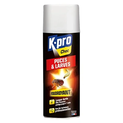 Image de K.PRO Choc Spray Aérosol Foudroyant puces et Larves Détruit les Protection Longue Durée Portée Technique Professionnelle Jusqu&#039;à 3 Mois de