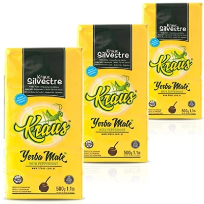 Image de Yerba Maté Kraus Silvestre Menthe 1.5 kg + échantillon cadeau (40g):Riche en antioxydants et vitamines, accélère le métabolisme, sans sucre!