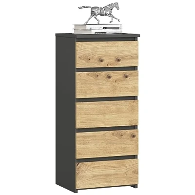 Image de AKORD Commode Tiroirs roulants Fonctionnel Idéal en Set Robuste Design Universel Graphite Gris/Chêne Artisan