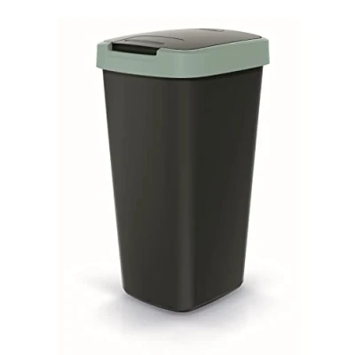 Image de Keden Compacta Q Poubelle avec couvercle pivotant et rabattable 25 l En plastique Pour tri sélectif des déchets de recyclage Noir/vert clair