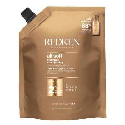 Image de REDKEN Recharge Shampoing Hydratant pour Cheveux Secs et Déshydratés Apporte Douceur &amp; Souplesse Protéines Huile d&#039;Argan Produit Vegan All Soft 500ml