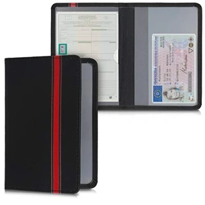Image de kwmobile Porte permis de Conduire Carte Grise avec Compartiments Cartes Passeport Étui Portefeuille Protection en Simili Cuir Rouge Noir
