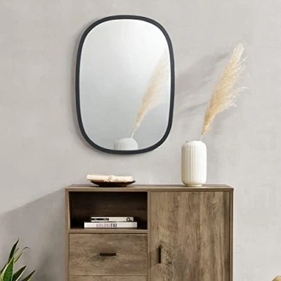 Image de [en.casa] Miroir Mural Design Stylé Ovale pour Salle de Bain Entrée Salon Chambre MDF 70 x 50 cm Noir Mat