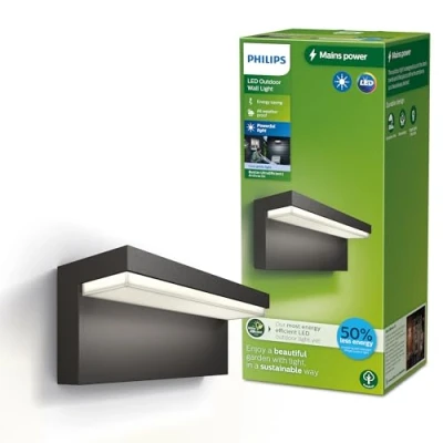 Image de Philips Bustan Applique d&#039;extérieur UltraEfficient, 3,8 W, 4000 K, anthracite, IP44 résistante aux intempéries