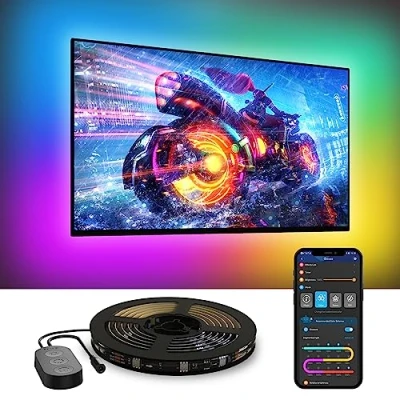Image de Govee Bande Lumineuse TV, 3.8m Rétroéclairage RGBIC pour TV 55 65 inch, Ruban LED Smart, Bluetooth et Wi Fi Contrôle, Fonctionne avec Alexa, Google Assistant, Snyc Musique, Decoration Noel