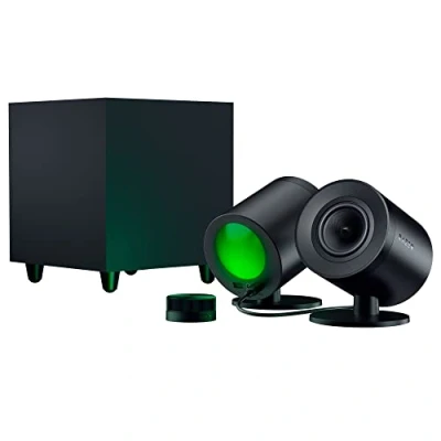 Image de Razer Nommo V2 Pro Enceintes Gaming 2.1 à Large Bande pour PC avec Caisson de Basses Sans Fil (Haut Parleurs 3 Pouces Bouchons Phase en Aluminium, THX Spatial Audio) Noir