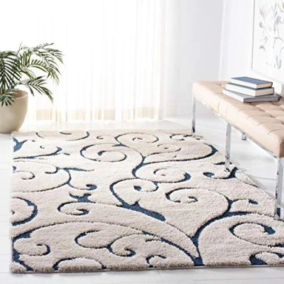 Image de Safavieh Grand Tapis de Salon rectangulaire pour Une Utilisation en intérieur, Polypropylène, Crème/Bleu, 120 X 180 cm