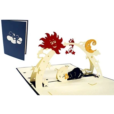 Image de Lin de Pop up 3D cartes vœux Félicitations faire part naissance Baby dans le sommeil, Bleu