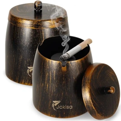 Image de Cendrier D&#039;extérieur Set de 2, Rétro en Acier Inoxydable avec Couvercle pour l&#039;intérieur et l&#039;extérieur, éolien Base Antidérapante le Bar Balcon (XXL)
