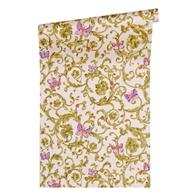 Image de Papier peint Versace Baroque Butterfly Barocco intissé 10.05 m x 0.70 Rosé Vert Or Made in Germany 343254 34325 4