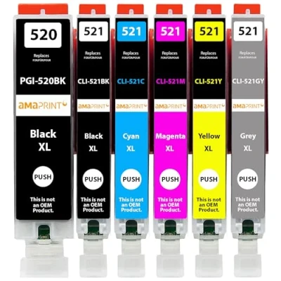 Image de Amaprint 6 XL Cartouches Compatible avec Canon PGI 520 CLI 521 pour Pixma MP980 MP990