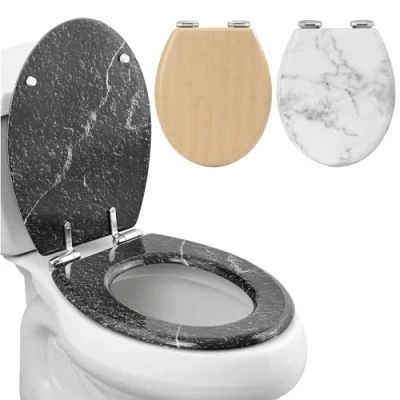 Image de Navaris Abattant WC Standard Lunette de Toilettes Universelle 42 x 35,8 5,6 cm en MDF Design Aspect marbre Siège Cuvette Toilette