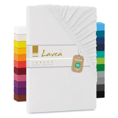 Image de Lavea Jersey Drap housse, série Maya, 100 % coton, finition de qualité supérieure, avec bande élastique, certifié OekoTex100